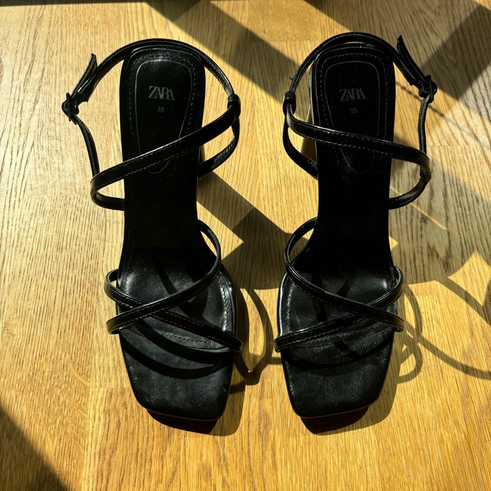 ZARA Black Strappy Heels Size 38